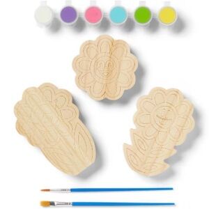 Wooden Flower Painting Kit with Paints and Brushes